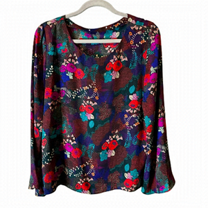 Women’s Lightweight Polyester Colorful Floral Bell Sleeved Blouse L
